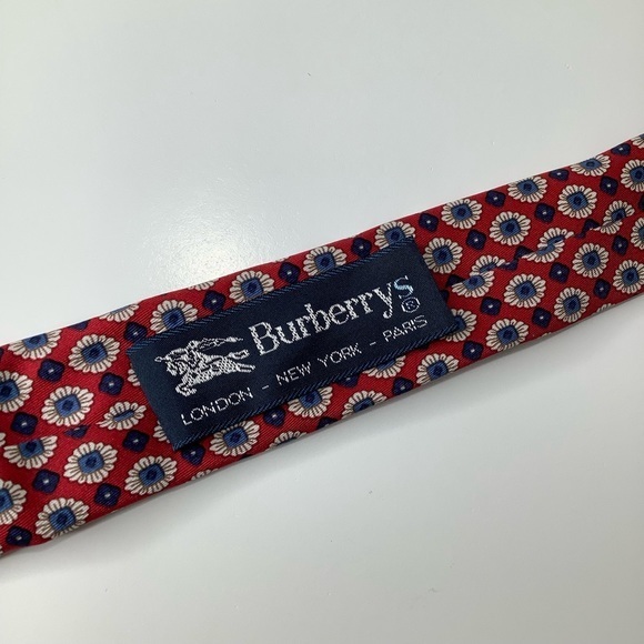 Burberry Symmetric Powerful Navy and red Silk Italian Tie EUC - Picture 2 of 7